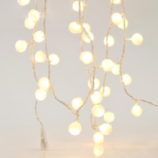 Λαμπάκια led εσωτερικού και εξωτερικού χώρου σειράς 100L με λευκές γουνινές μπάλες λευκό καλώδιο EUROLAMP 600-11296