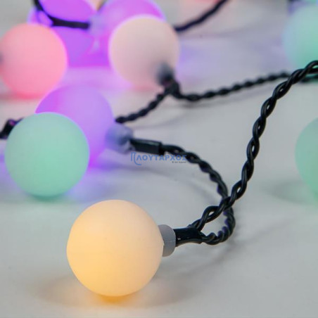 Λαμπάκια led λευκές μπάλες Φ2cm σε σειρά 80L, με πράσινο καλώδιο και χρωματιστά χρώμα με 8 πρόγραμμα και μνήμη EUROLAMP 600-1...