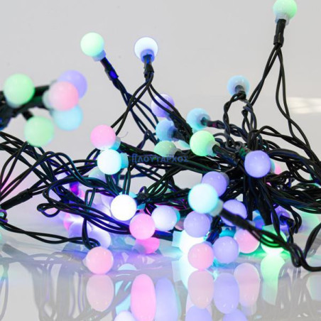 Λαμπάκια led OPAL με μπάλες Φ1cm σε σειρά 80L, με πράσινο καλώδιο και χρωματιστά RGB χρώμα EUROLAMP 600-11916