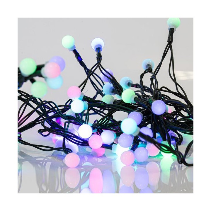 Λαμπάκια led OPAL με μπάλες Φ1cm σε σειρά 80L, με πράσινο καλώδιο και χρωματιστά RGB χρώμα EUROLAMP 600-11916