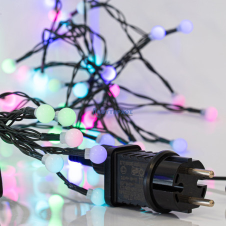 Λαμπάκια led OPAL με μπάλες Φ1cm σε σειρά 80L, με πράσινο καλώδιο και χρωματιστά RGB χρώμα EUROLAMP 600-11916