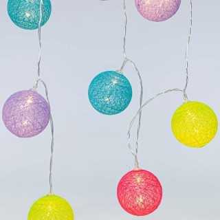 Λαμπάκια led με χρωματιστές μπάλες Φ3cm σε σειρά 10L, με λευκό καλώδιο και χρωματιστά RGB χρώμα EUROLAMP 600-11495