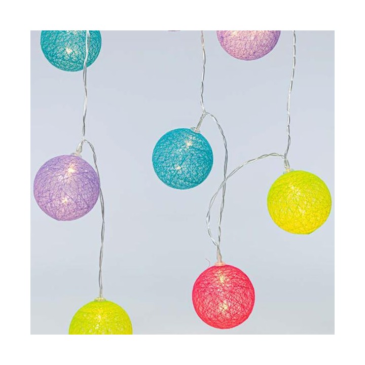 Λαμπάκια led με χρωματιστές μπάλες Φ3cm σε σειρά 10L, με λευκό καλώδιο και χρωματιστά RGB χρώμα EUROLAMP 600-11495