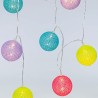 Λαμπάκια led με χρωματιστές μπάλες Φ3cm σε σειρά 10L, με λευκό καλώδιο και χρωματιστά RGB χρώμα