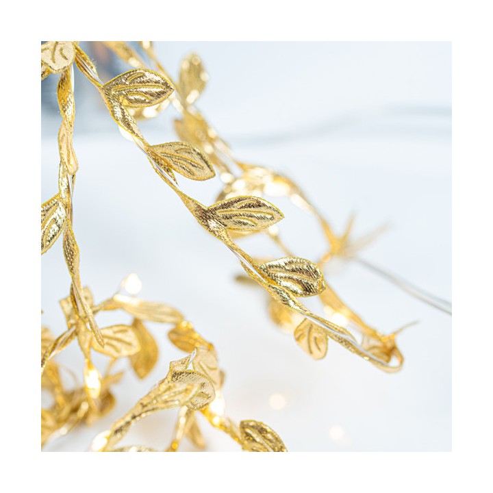 Λαμπάκια μπαταρίας led εσωτερικού χώρου με υφασμάτινα φύλλα σειράς 15L με χάλκινο καλώδιο χρυσό χρώμα EUROLAMP 600-11458