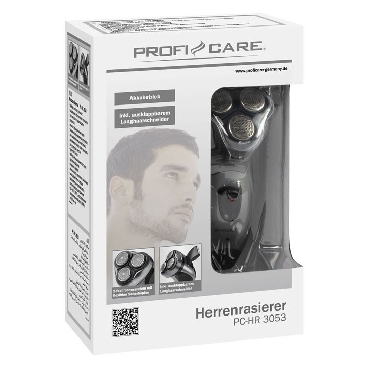 Ανδρική ξυριστική μηχανή προσώπου, με επαναφορτιζόμενη μπαταρία σε ανθρακί χρώμα. PROFI COOK Durable Pro Digital