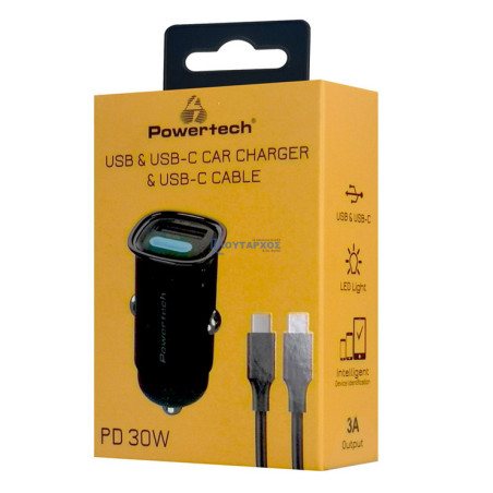 Universal φορτιστής αυτοκινήτου USB/USB TYPE-C 30W σε μαύρο χρώμα USB0017B