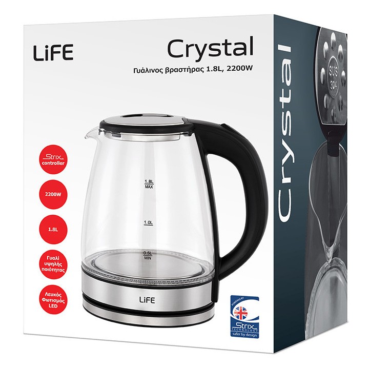Βραστήρας 1.8L, με φωτισμό LED και κοντρόλ 2200W LIFE CRYSTAL LIFE CRYSTAL