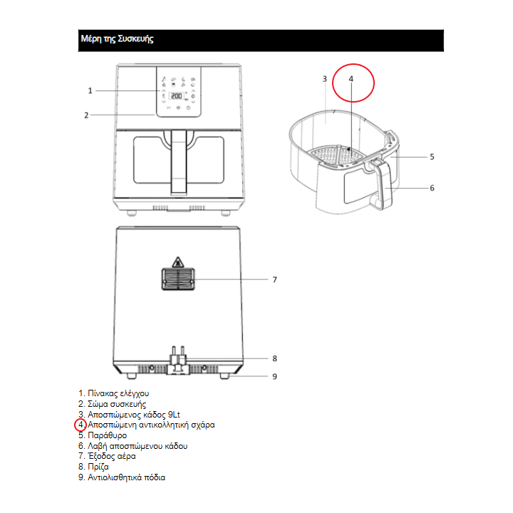 Αποσπώμενη αντικολλητική σχάρα φριτέζας αέρος 9Lt Air Fryer IZ-8227 IZZY original IZZY FRSX0003