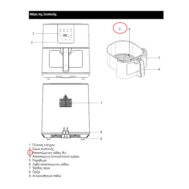 Κάδος φριτέζα αέρος 9Lt Air Fryer IZ-8227 IZZY original IZZY FRKAD0007