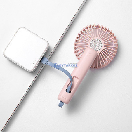 Ανεμιστήρας χειρός επαναφορτιζόμενος Φ19 USB με περιστροφη 180° ροζ EUROLAMP 300-20523