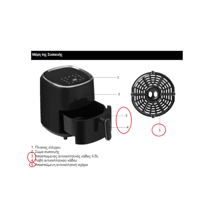 Καλάθι αποσμπώμενο κομπλέ φριτέζας αέρος Digital 4.5 Lt IZ-8213 IZZY original IZZY FRKAL0003