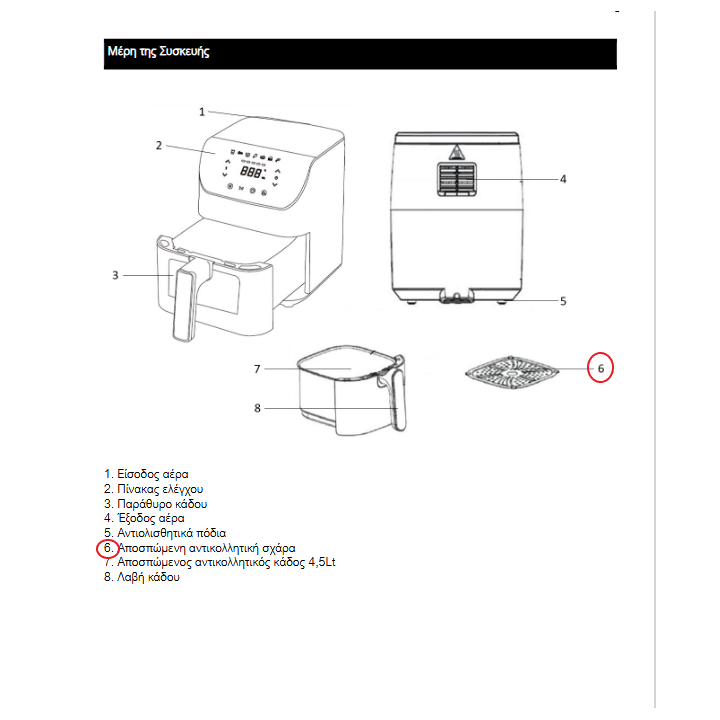 Αποσπώμενη αντικολλητική σχάρα φριτέζας αέρος 4.5Lt New Compact IZ-8236 IZZY original IZZY FRSX0006