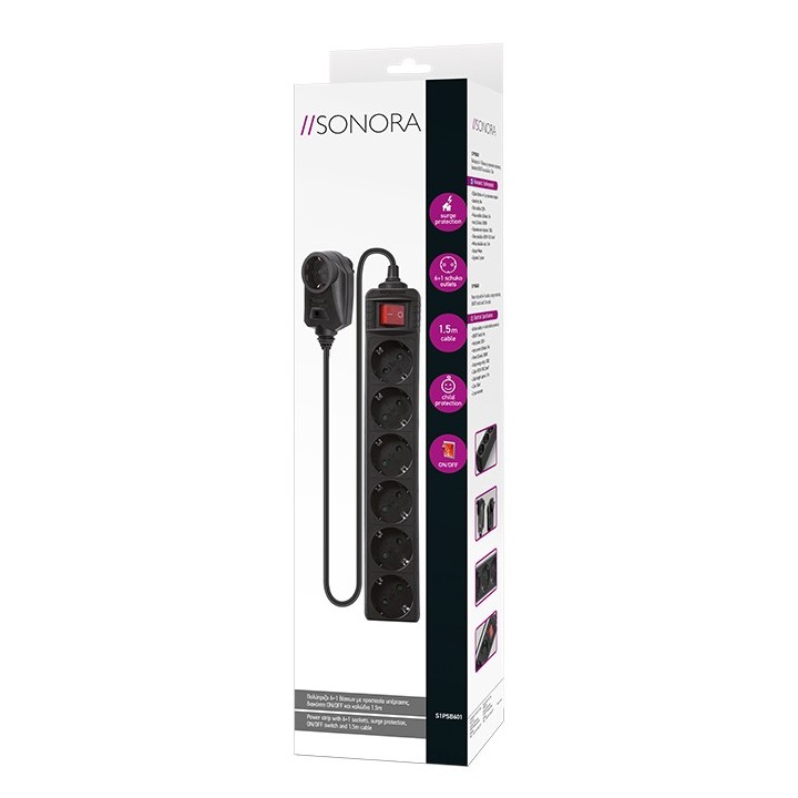 Πολύπριζo υπερτάσεως τριών θέσεων γωνιακό με καλώδιο και διακόπτη ΓΕΝΙΚΗΣ ΧΡΗΣΗΣ