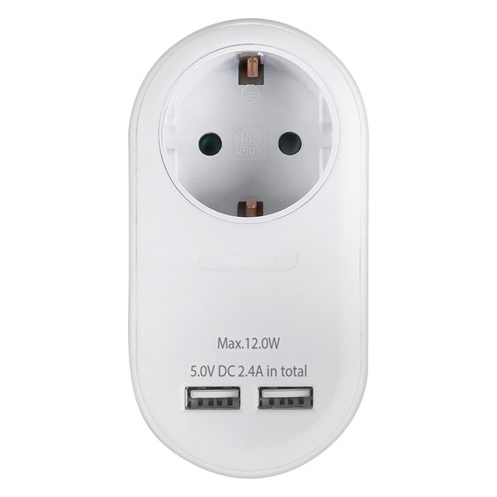 Adapter with surge protection from a male plug to a female socket for GENERAL USE