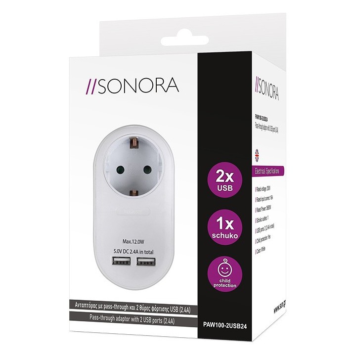 Adapter with surge protection from a male plug to a female socket for GENERAL USE