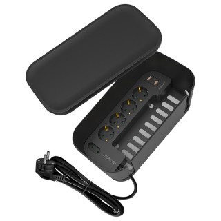 Adapter with surge protection from a male plug to a female socket for GENERAL USE