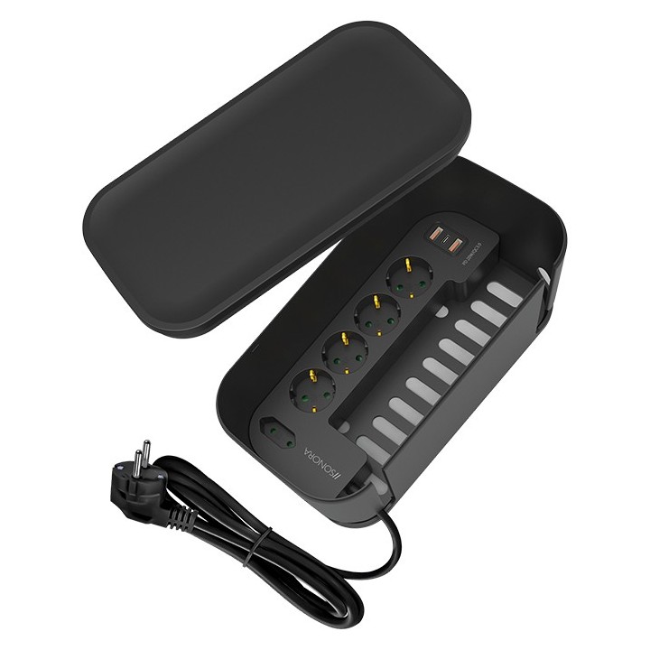 Adapter with surge protection from a male plug to a female socket for GENERAL USE