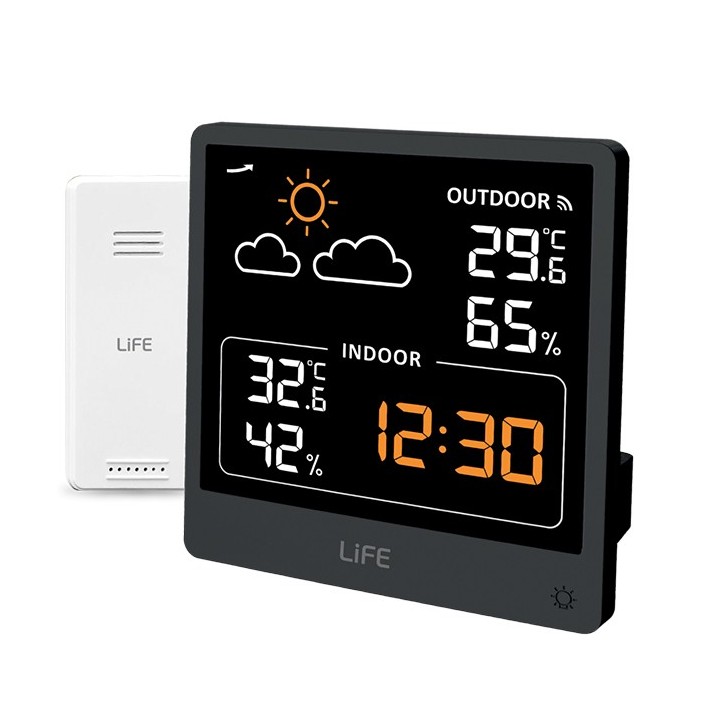 Digital indoor thermometer and hygrometer, with silver-colored aluminum frame