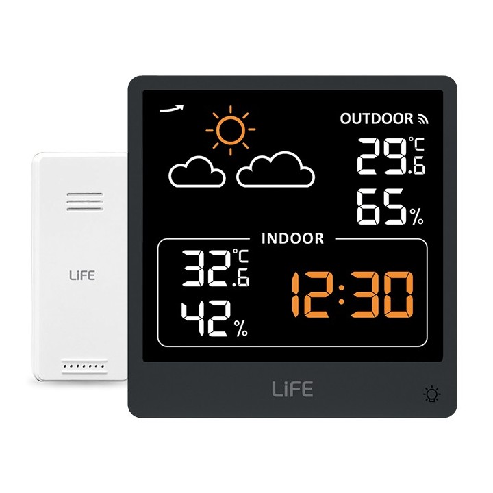 Digital indoor thermometer and hygrometer, with silver-colored aluminum frame