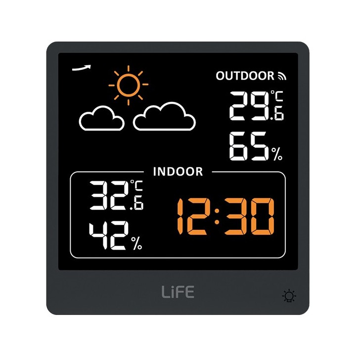 Digital indoor thermometer and hygrometer, with silver-colored aluminum frame