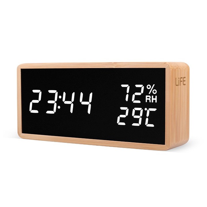 Digital indoor thermometer and hygrometer, with silver-colored aluminum frame