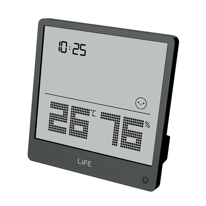 Digital indoor thermometer and hygrometer, with silver-colored aluminum frame