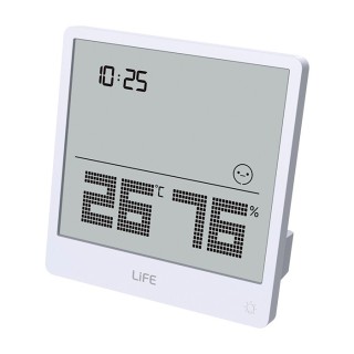 Digital indoor thermometer and hygrometer, with silver-colored aluminum frame