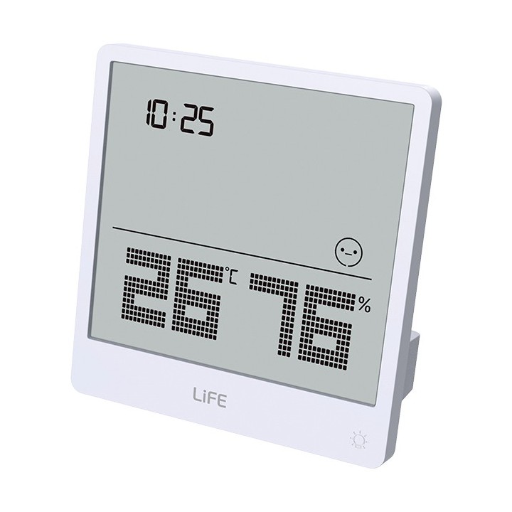 Digital indoor thermometer and hygrometer, with silver-colored aluminum frame