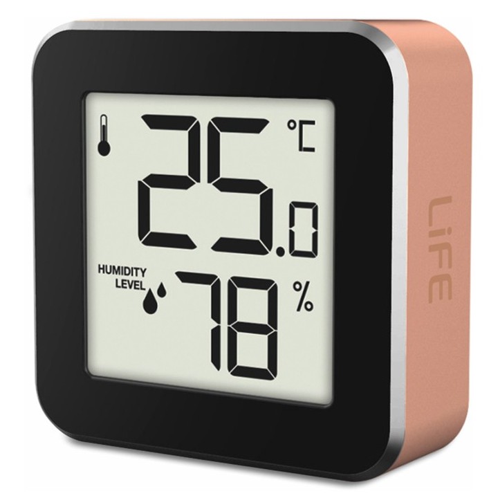 Weather station with touchscreen buttons and wireless outdoor sensor.