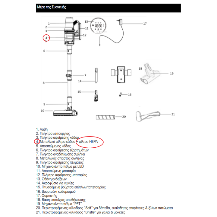 IZZY Φίλτρο HEPA εισαγωγής αέρα σκούπας στικ 29.6V BLDC IZ-4008 IZZ...