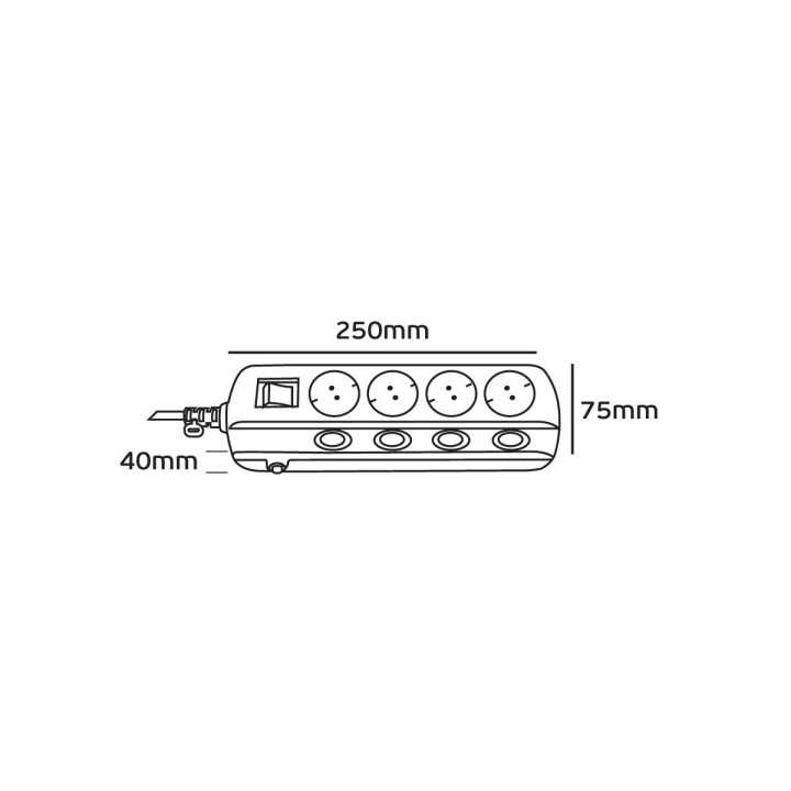 Five-socket corner power strip with cable and switch for GENERAL USE