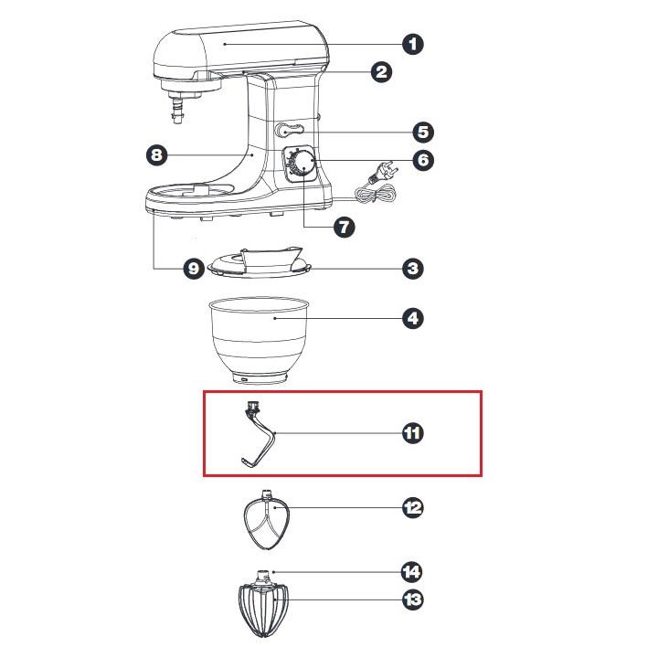 Αναδευτήρας - γάντζος ζυμώματος κουζινομηχανής PYREX/IZZY original IZZY KZYM0007