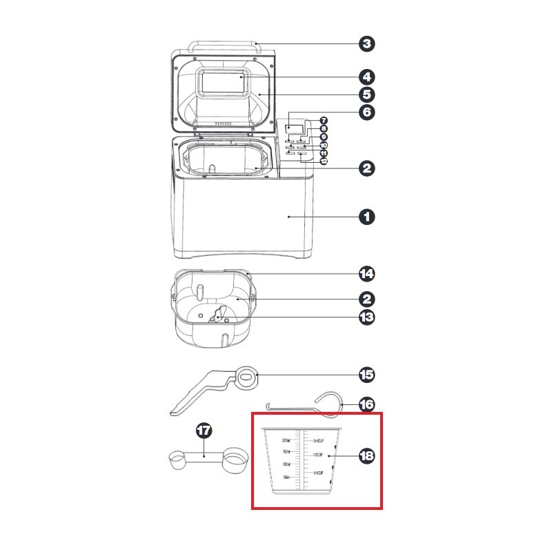 Δοχείο δοσομετρητή αρτοπαρασκευαστή IZZY/PYREX original